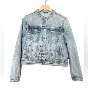 Driftwood Women's Tweedle Dee Floral Medium Wash Jean Jacket- Medium